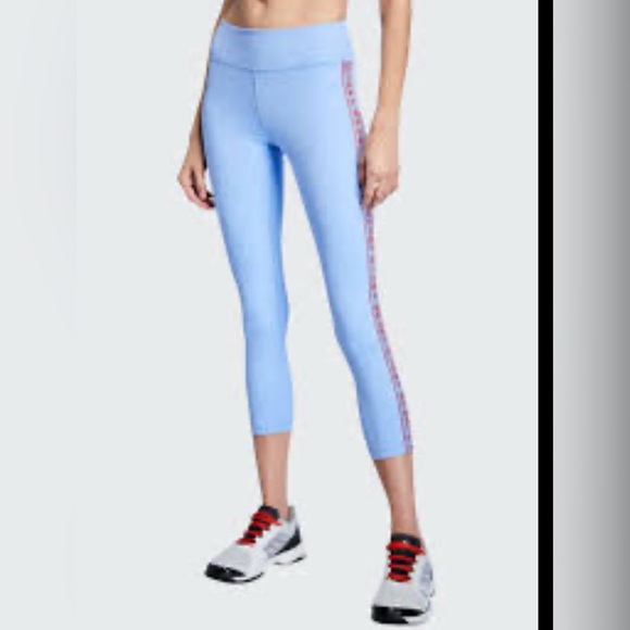 Tory Sports Banner 7/8 Performance Light Blue Leggings with Side Stripe - Picture 1 of 6